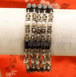 4-5 mm weißes Barock Perlenarmband für Damen Schmuck & grauer Kristall & & Hämatit - Bild 1 von 10