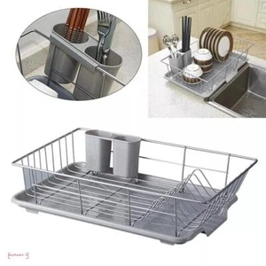 Anti-Rust Dish Drainer Drying Rack with Removable Drip Tray and Cutlery Holder - Picture 1 of 17