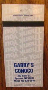 CONOCO GAS STATION MATCHBOOK MATCHCOVER: GARRY'S CONOCO (SPOONER, WISCONSIN) -K6 - Picture 1 of 1