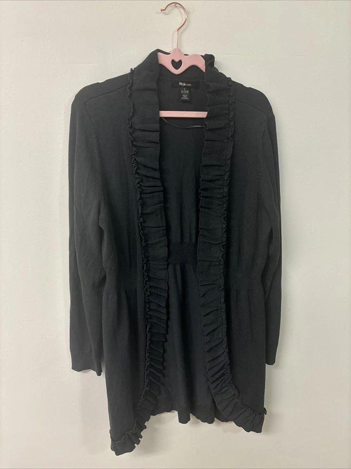 Suéter plumero Style&Co para mujer talla Lg gris acogedor cintura larga ceñida volantes cómodo Foto 1 de 4