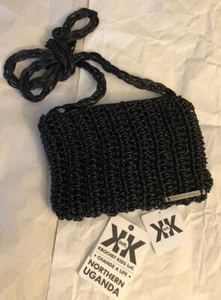 Krochet Kids Intl. Uganda small purse woven leather shoulder bag black - Picture 1 of 7