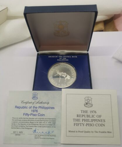 Philippines 50 Piso 1976 Silver Proof I.M.F. Meeting Map of Philippines