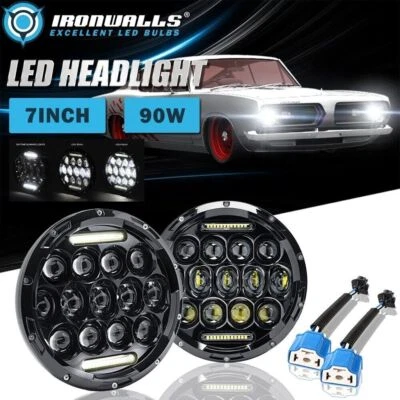 Par de faros LED redondos de 7 pulgadas DRL lámpara de haz alto-bajo para Plymouth vintage Foto 1 de 4