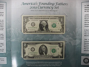 2019 $1 & $2 (Unc) Matching Currency Set - America's Founding Fathers - Picture 1 of 3