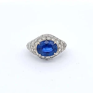 6.04 Carat Oval Shape Sapphire 1.00 Carat G-VS Diamond Platinum Cocktail Ring - Picture 1 of 8