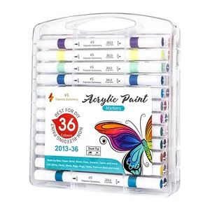 Acrylic Brush Tip Paint 36-Colour Markers Texta Dual Nibs Non Odour Kids Safe - Picture 1 of 18