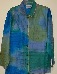 Vintage Tantrums Damen Jacke / Strickjacke 100% Seide Blau & Grün Größe M - Bild 1 von 5