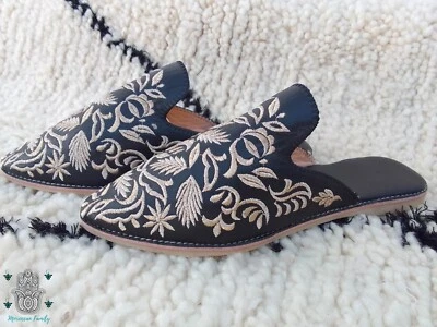 Moroccan babouche embroidered mules Moroccan slippers women slip ons - Image 1 of 4