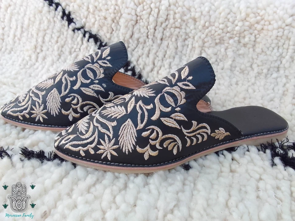 Moroccan babouche embroidered mules Moroccan slippers women slip ons - Image 1 of 4