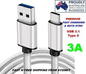 USB C 3.1 TYPE 1mt PREMIUM BRAIDED FAST CHARGE DATA CABLE 3 WHITE A FOR SAMSUNG - Picture 1 of 4