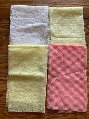 4 Vintage Lace Fabrics Floral 18" x 44" Each White Peach 2 Yellow Polyester Lot - Image 1 of 4