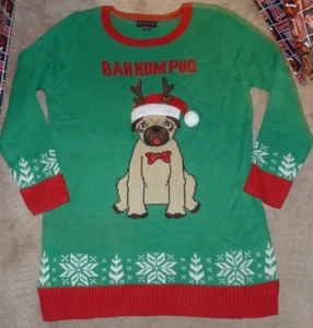 NEW PUG Dog Bah Humpug UGLY Party XMAS Christmas Sweater Women XL Tunic 31PP - Picture 1 of 1