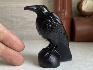 Natural 7cm Obsidian Hand Carved Crow Crystal Skull Reiki Healing mineral Statue - Picture 1 of 10