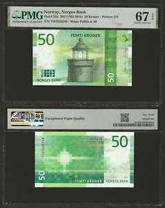 NORWAY 50 Kroner 2017 (2018), P-53a, PMG 67 EPQ Superb Gem UNC, Pretty Note - Picture 1 of 1