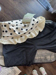 Persnickety Black Polka Dot Fold over knit ruffle Legging Pants Size 6 NWT - Picture 1 of 3