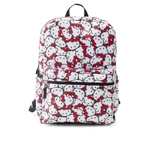 New Hello Kitty Girls 16" Large Backpack School Travel Bag White Red Monogram - Picture 1 of 2