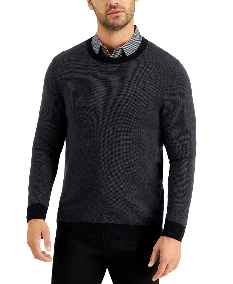 Tasso ELBA Mens Sweater Charcoal Gray Size 2xl Crewneck Pullover #207