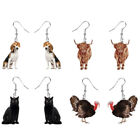 4 Pairs Acrylic Animal Dangle Earrings for Women (Dog Cattle Black Cat Peacock)