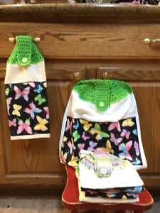 Butterflies Kitchen Hanging Hand Towel Crochet Handmade - Picture 1 of 1