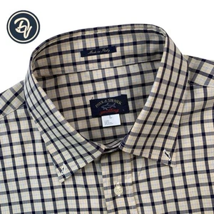 Mens L Paul & Shark Light Brown Mini Plaid Button Down Cotton Shirt Made Italy - Picture 1 of 10