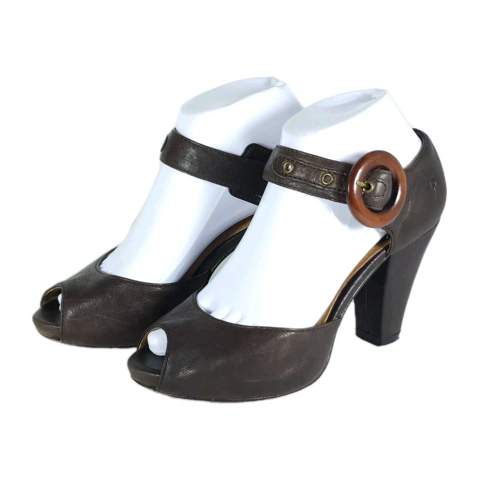 FRYE Women' Kelsey US6,5M Brown Soft Leather High Heel Ankle Strap Pumps Shoes  - Image 1 of 4