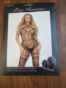 Body halter con tiras y red Leg Avenue con estrás, negro, O/S - Imagen 1 de 7