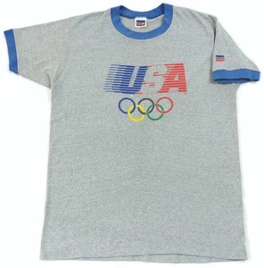 Vintage 1980s Levi's T Shirt M USA OLYMPICS 1984 LOS ANGELES Heather Gray Ringer - Picture 1 of 5