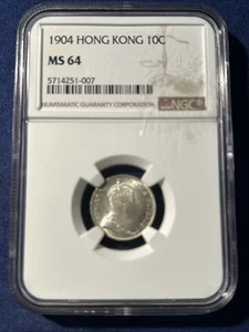 1904 Hong Kong 10 Cents NGC MS64  - Picture 1 of 2