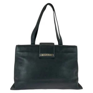 BVLGARI con logotipo Bolso de Hombro Negro Negro Plata Hardware Cuero - Imagen 1 de 10