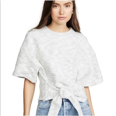 IRO $225 Oakwood Sweatshirt Cloudy White gray large 100% cotton tie - Image 1 of 4