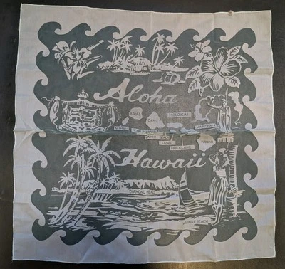 Vtg 60’s Sheer MintGreen Aloha Hawaiian Islands Waikiki Beach Souvenir Scarf 26” - Image 1 of 4