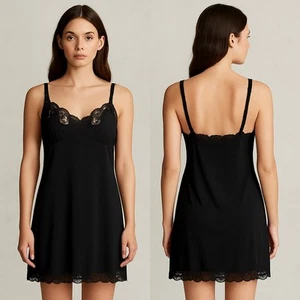 Ilusión Black Lace Slip Dress Nightgown | Size 42 (US M/L) - Picture 1 of 6