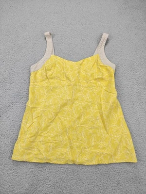 Camiseta sin mangas Patagonia para mujer 10 amarilla blanca floral botón trasero algodón orgánico cáñamo Foto 1 de 4