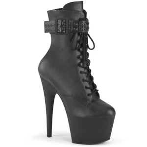 ADORE-1020STR Pleaser Damen High Heels Plateaustiefeletten Nieten schwarz Matt - Picture 1 of 1