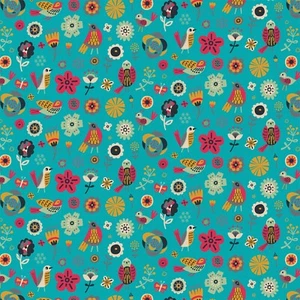 Fabric Birds Flowers Turquoise Cotton TIMELESS TREASURES 1/4 yard 8140301-WM1 - Picture 1 of 6