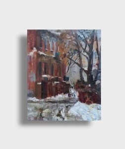 Oil painting Winter Ukrainian painter original cardboard snowy cityscape art - Picture 1 of 6