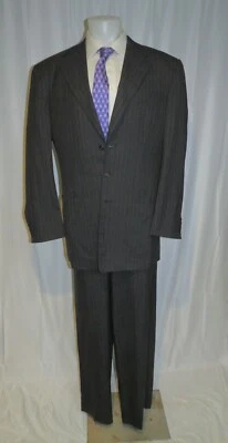 Adrian Jules Charcoal Gray Striped Bespoke Three Button Suit 42XL - Image 1 of 4