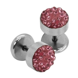 Light Rosa Damen Fakeplugs Ohrstecker Ø 8mm Fake Plug Strasssteine Piercing Ohr - Bild 1 von 1