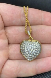 SWAROVSKI SCHWAN KRISTALL STRASS AUFGEBLÄHTES HERZ DOPPELSEITIG MEDAILLON ANHÄNGER 18" - Bild 1 von 9