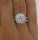 2.4 Ct Halo Double Row Round Cut Diamond Engagement Ring I1 H Treated