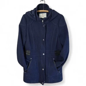 Guess Womens Hooded Navy Blue Coat Size S Winter Jacket Pea Coat - Picture 1 of 8