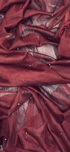 Tela de tul con cuentas de perla oro rojo vino 45"" PRECIO POR METRO - Imagen 1 de 2
