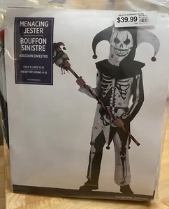 Scary Jester Clown Suit Skeleton Child's 3-piece Halloween Costume Sz XL 14-16 - Picture 1 of 3