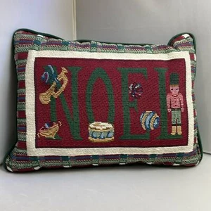 Christmas Throw Pillow Vintage Tapestry Noel Nutcracker 12x9" Stuffed Decor - Picture 1 of 5