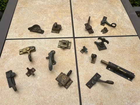 Lot of Misc Antique Brass Door Window Cabinet Latch Lock Hardware Parts Cover