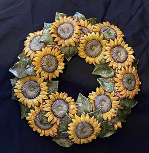 VTG Ceramic Sunflower Wreath Wall Hanging 16” Hand painted Scioto Mold Rare Find - Picture 1 of 9