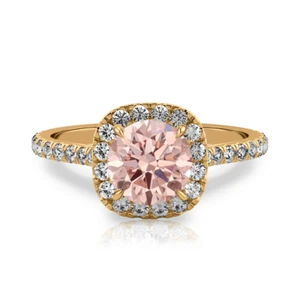Diamant Ring 14K Gelbgold 1,50 Ct Rundschliff IGI Lab Grown Fancy Vivid Pink - Bild 1 von 8