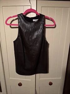 M&S Marks & Spencer Chocolate Brown Faux Leather Sleeveless Top Size 6 NEW - Picture 1 of 9