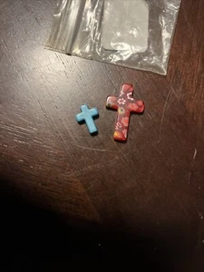 Jewelry Bead - Cross Red, Turquoise Christmas Craft Decoration Charm - 2 pc lot - Picture 1 of 8