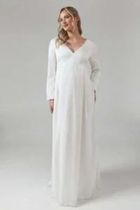 Coast Maternity Chiffon Overlayer Long Sleeve Wedding Dress UK Size 16 RRP £199 - Picture 1 of 17